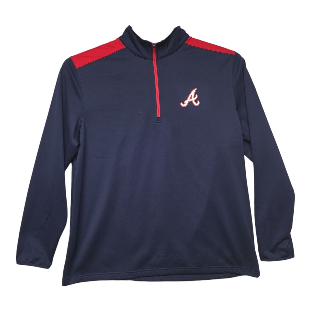 MLB Atlanta Braves Mens 2XL Quarter Zip Pullover Navy Blue Red Performance Logo